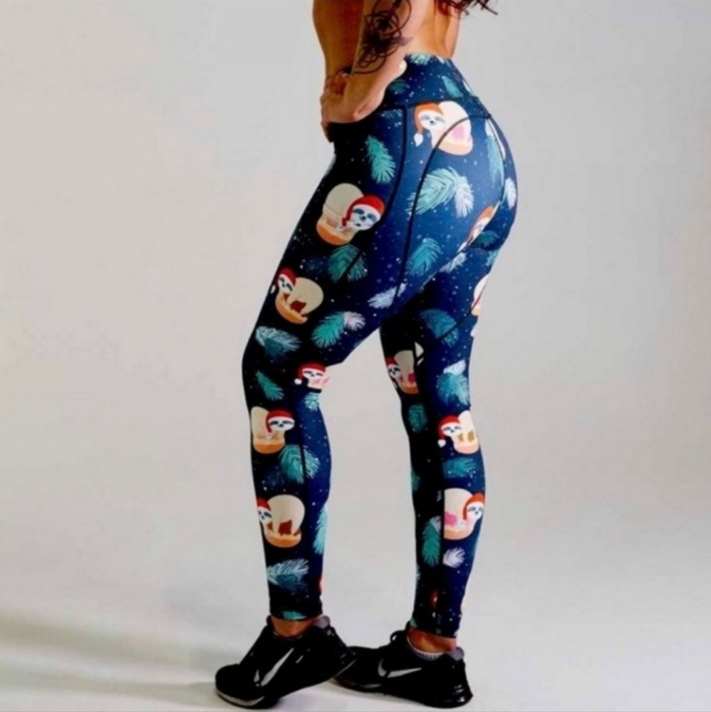 **RARE** Feed Me Fight Me Christmas Santa Sloth Leggings, Size L